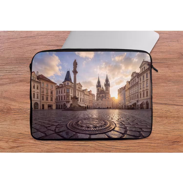 Stad - Praag - Ochtend - Architectuur - Goud laptophoes neopreen klein -tafel
