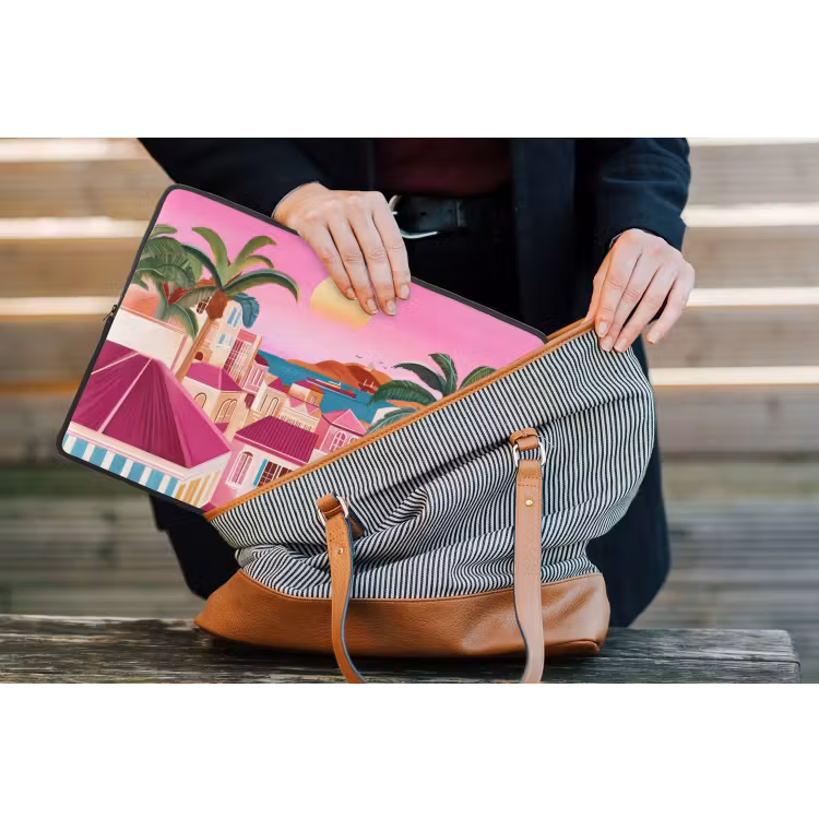 Stad - Roze - Palmbomen laptophoes neopreen klein -tas