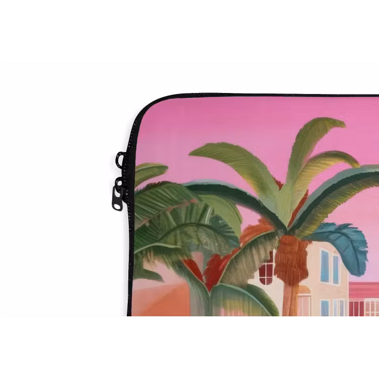 Stad - Roze - Palmbomen laptophoes neopreen klein -detail