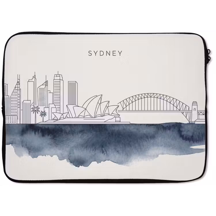 Stad - Skyline - Architectuur - Minimalistisch - Blauw laptophoes neopreen klein -zkaufland3dotto