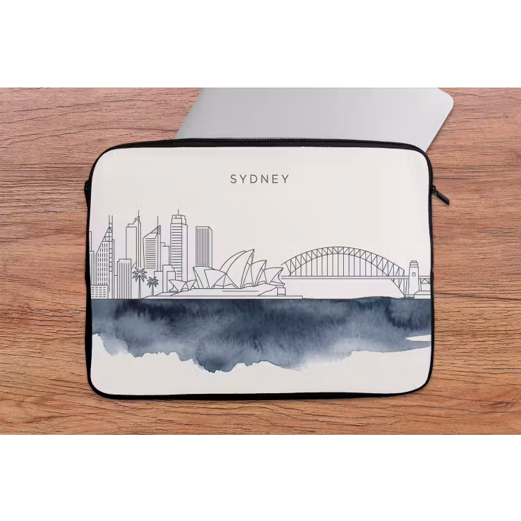 Stad - Skyline - Architectuur - Minimalistisch - Blauw laptophoes neopreen klein -tafel