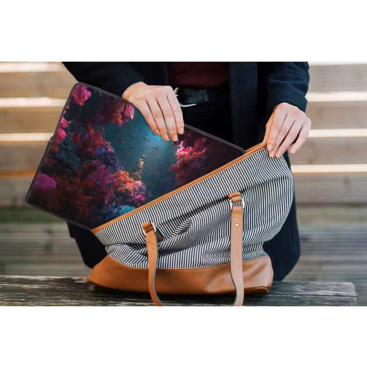 Standbeeld - Zeebodem - Koraal - Kleurrijk laptophoes neopreen klein -tas