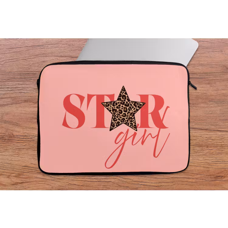 Star girl - Roze - Panter - Ster laptophoes neopreen klein -tafel