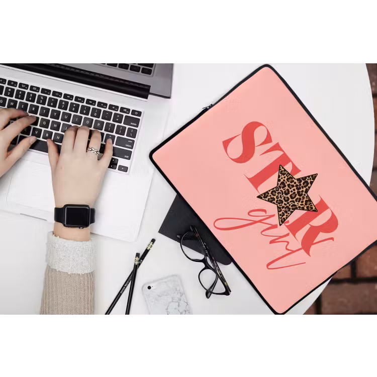 Star girl - Roze - Panter - Ster laptophoes neopreen klein -bureau