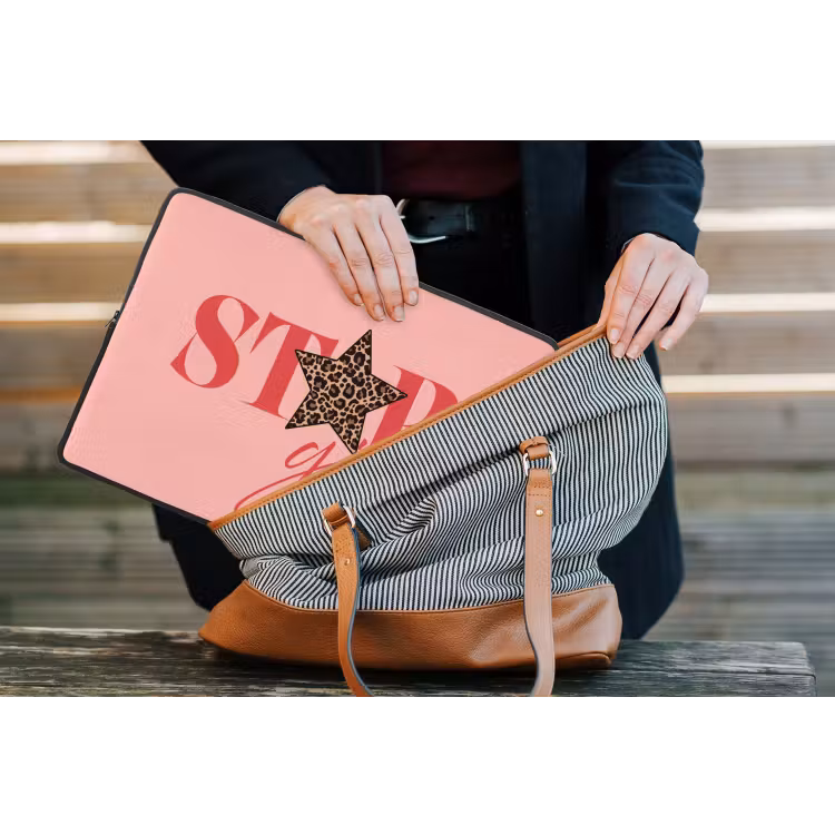 Star girl - Roze - Panter - Ster laptophoes neopreen klein -tas