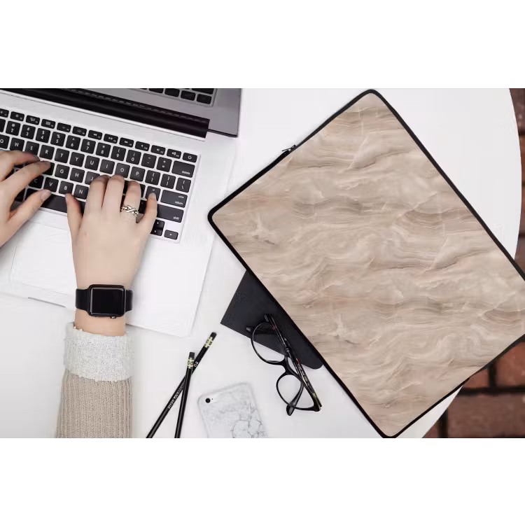 Steen - Golvend - Abstract - Beige laptophoes neopreen klein -bureau