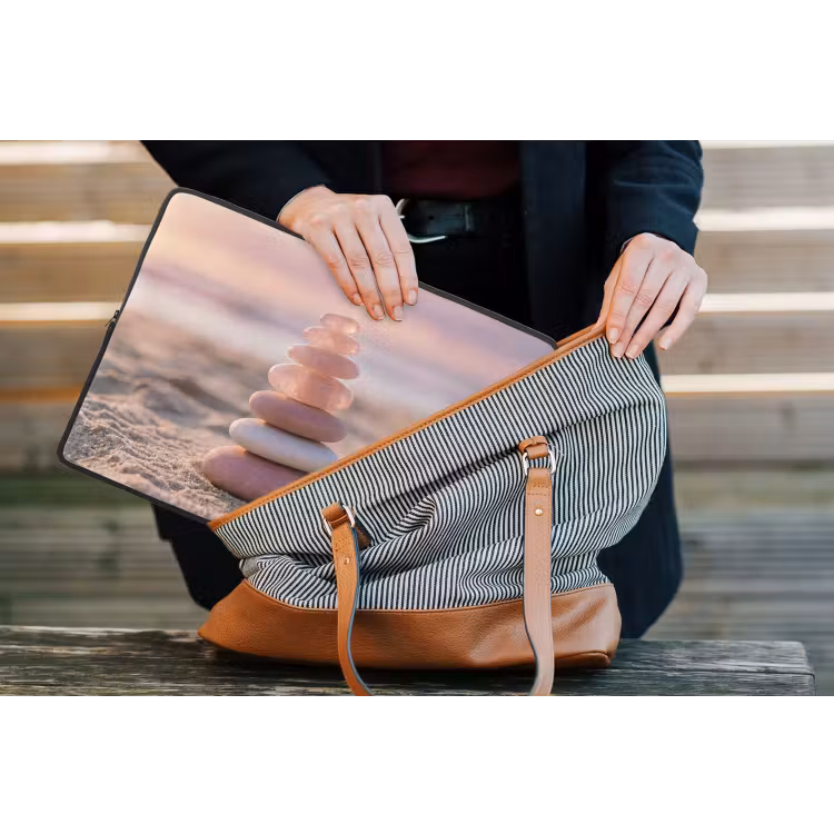 Stenen - Zand - Roze laptophoes neopreen klein -tas