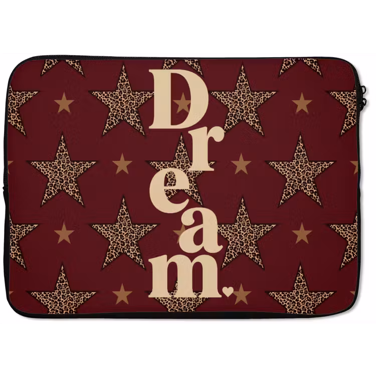 Sterren - Luipaardprint - Dream - Bordeaux laptophoes neopreen klein -zkaufland3dotto