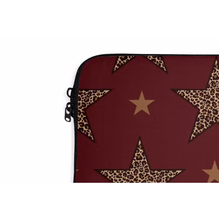 Sterren - Luipaardprint - Dream - Bordeaux laptophoes neopreen klein -detail