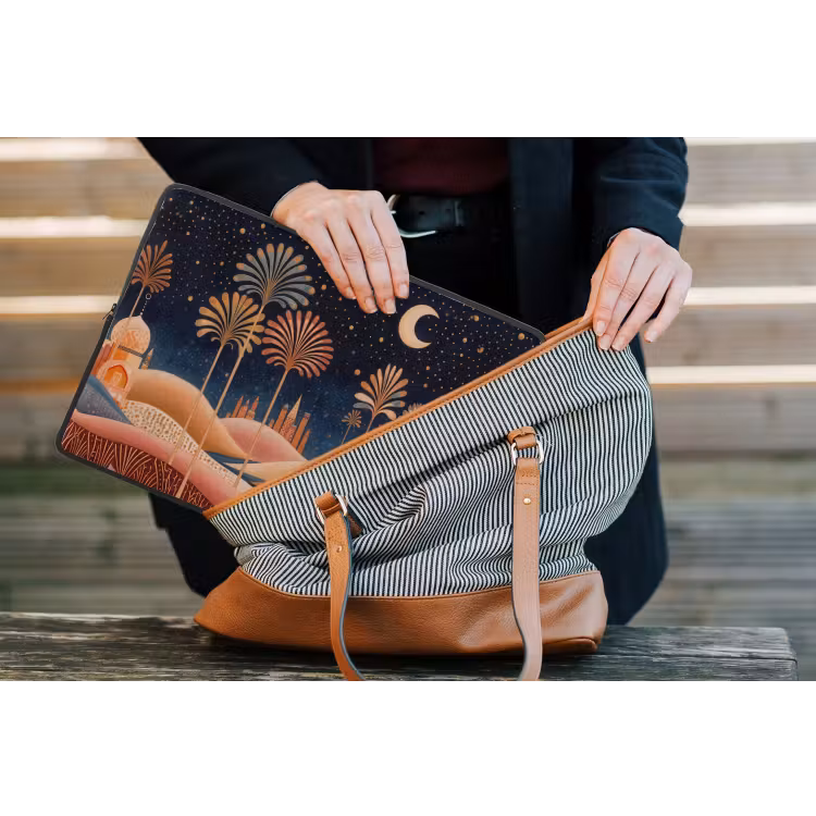 Sterrenhemel - Palmen - Rivier laptophoes neopreen klein -tas