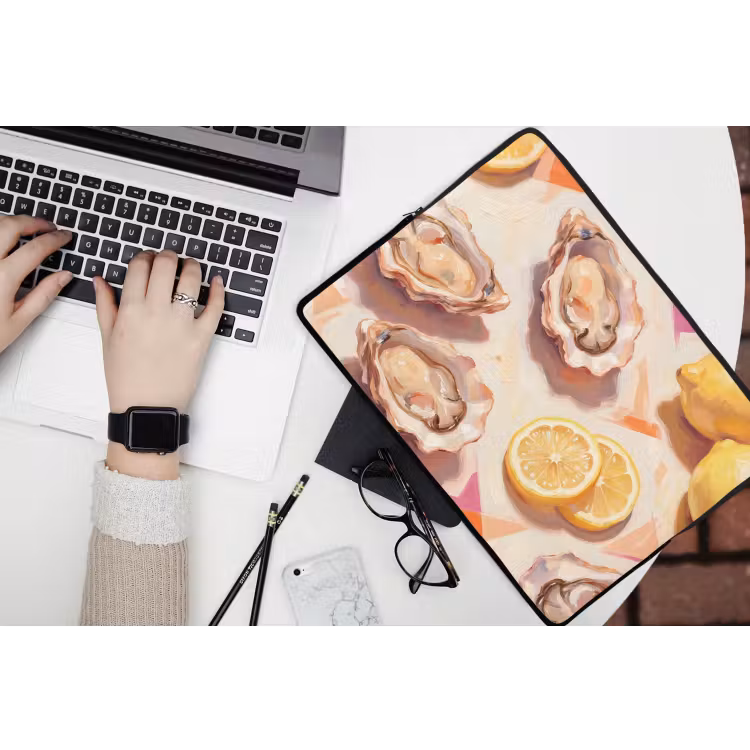 Stilleven - Citroenen - Oesters - Abstract - Oranje laptophoes neopreen klein -bureau