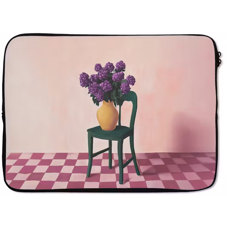Stoel - Vaas - Bloemen - Geblokt laptophoes neopreen klein -zkaufland3dotto