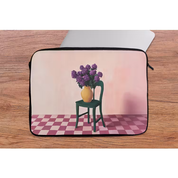 Stoel - Vaas - Bloemen - Geblokt laptophoes neopreen klein -tafel