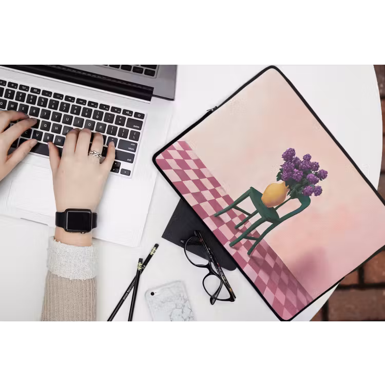 Stoel - Vaas - Bloemen - Geblokt laptophoes neopreen klein -bureau