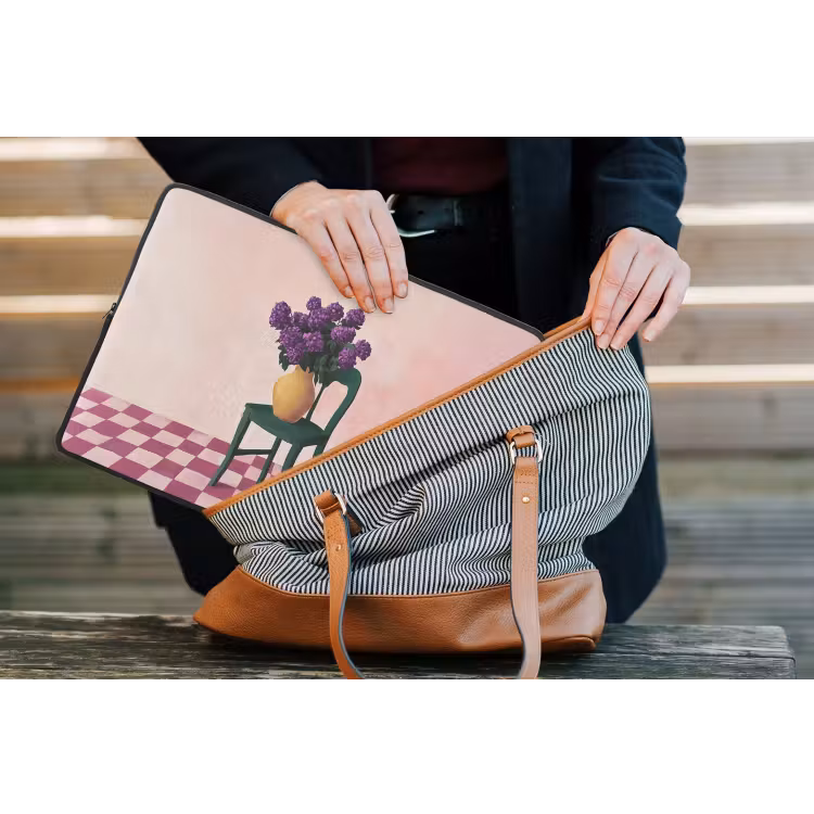 Stoel - Vaas - Bloemen - Geblokt laptophoes neopreen klein -tas
