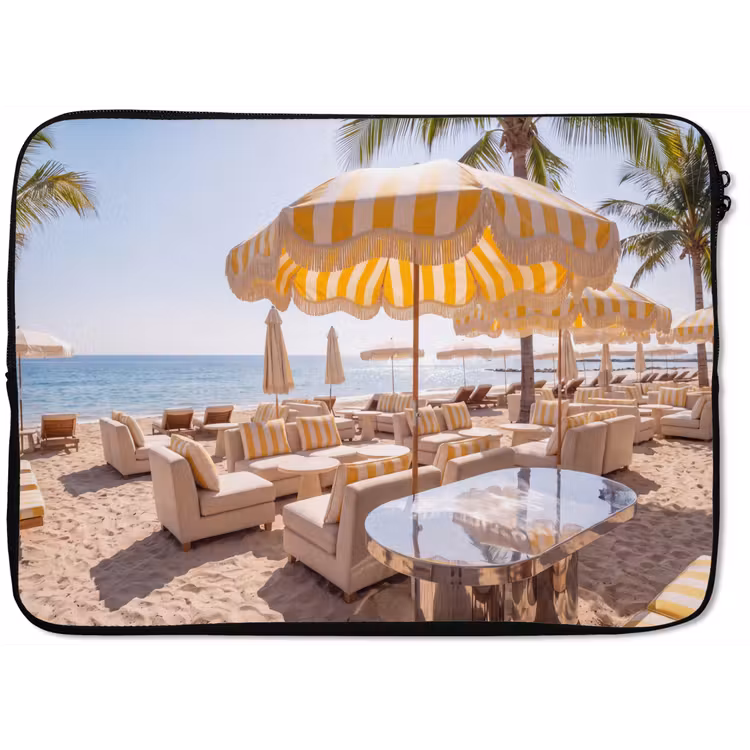 Strand - Ligbedden - Vakantie - Modern - Geel laptophoes neopreen klein -zkaufland3dotto