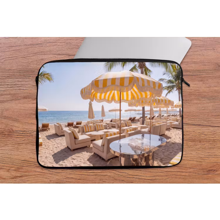 Strand - Ligbedden - Vakantie - Modern - Geel laptophoes neopreen klein -tafel
