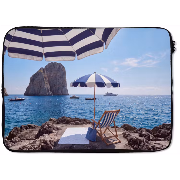 Strand - Ligstoel - Parasol - Zomer - Blauw laptophoes neopreen klein -zkaufland3dotto