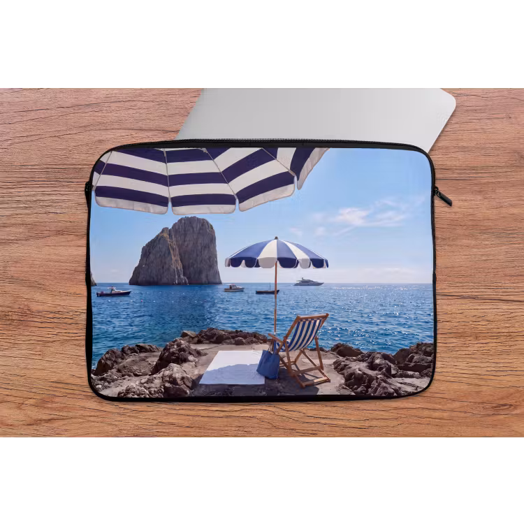 Strand - Ligstoel - Parasol - Zomer - Blauw laptophoes neopreen klein -tafel