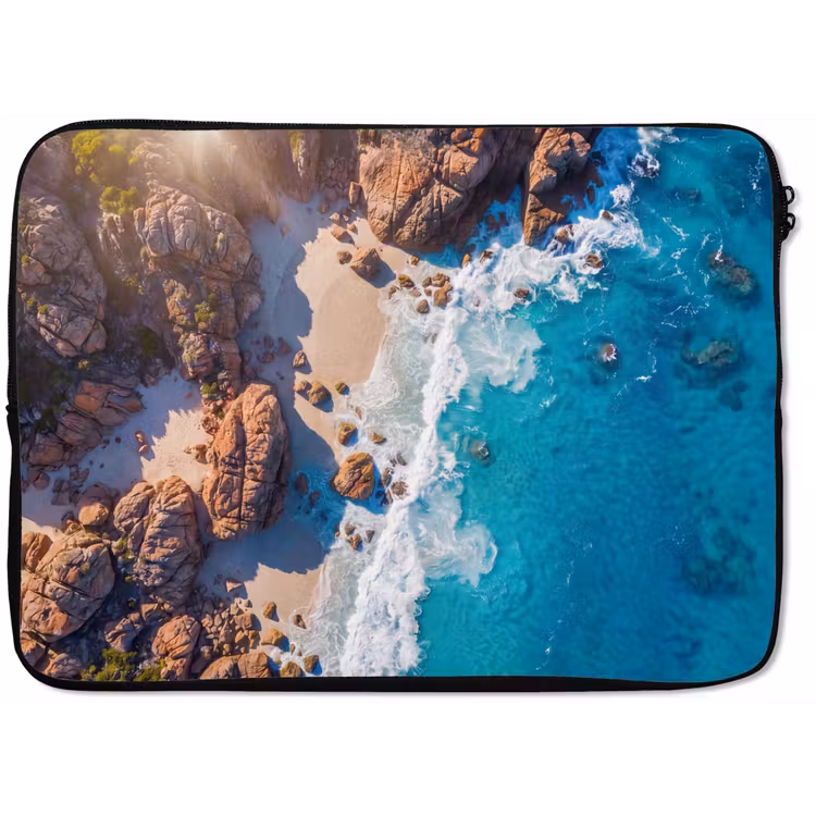 Strand - Zee - Rotsen - Natuur - Blauw laptophoes neopreen klein -zkaufland3dotto