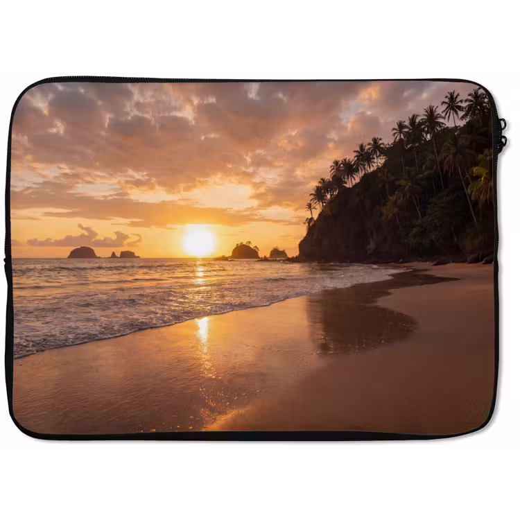 Strand - Zonsondergang - Natuur - Tropisch - Oranje laptophoes neopreen klein -zkaufland3dotto