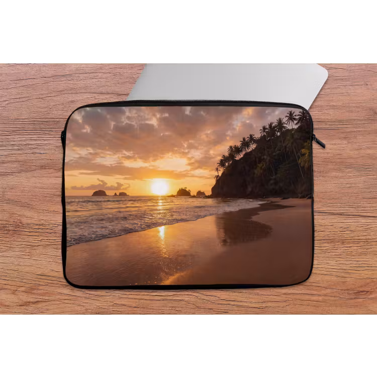 Strand - Zonsondergang - Natuur - Tropisch - Oranje laptophoes neopreen klein -tafel