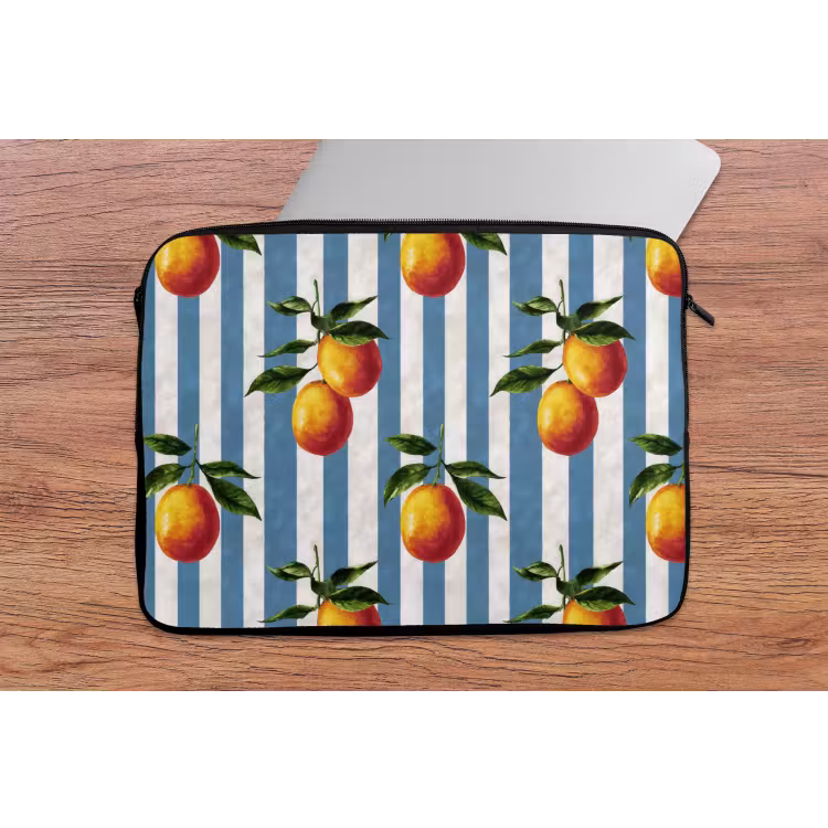 Strepen - Citroen - Blauw laptophoes neopreen klein 279 -tafel