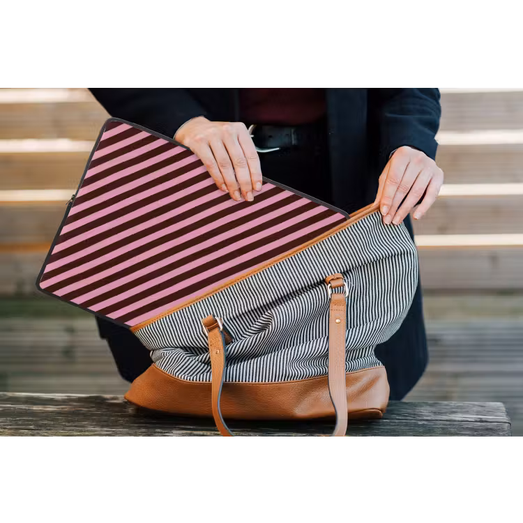 Strepen - Roze - Bruin laptophoes neopreen klein 279 -tas