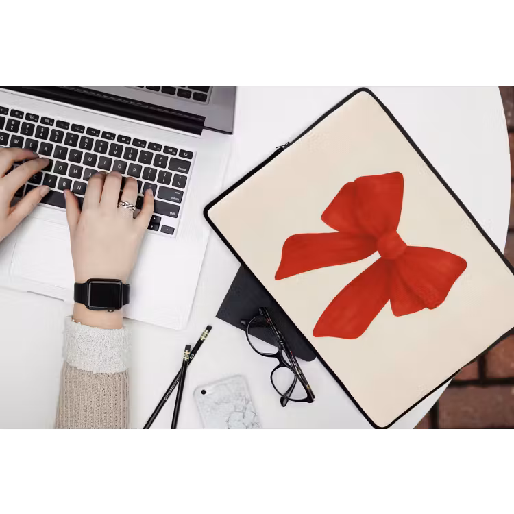 Strik - Symmetrisch - Rood - Lint laptophoes neopreen klein -bureau