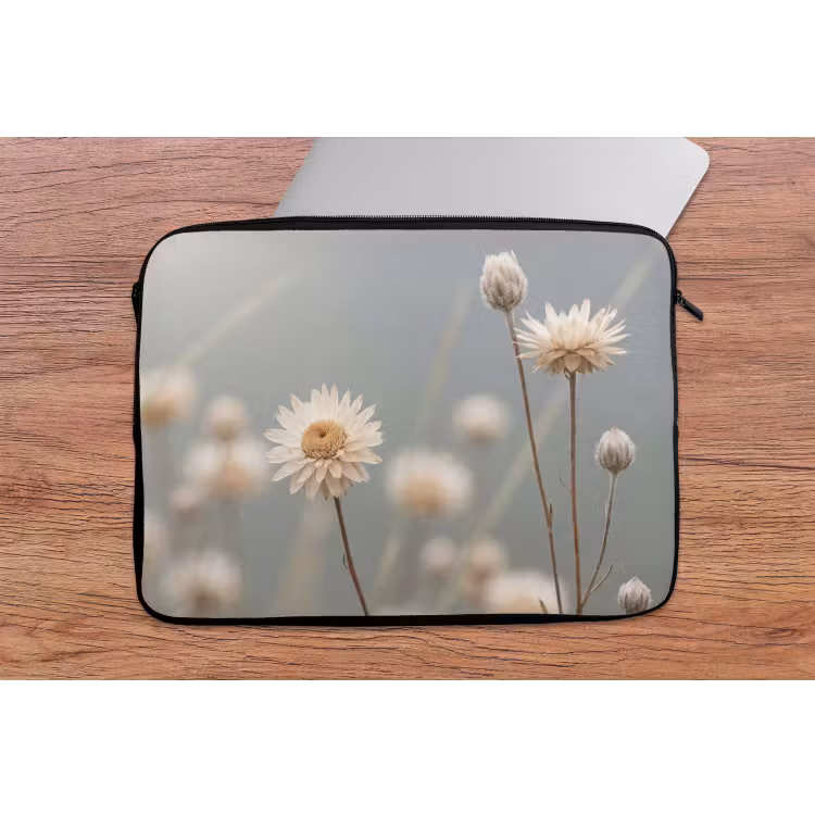 Strobloemen - Wit - Daglicht laptophoes neopreen klein -tafel