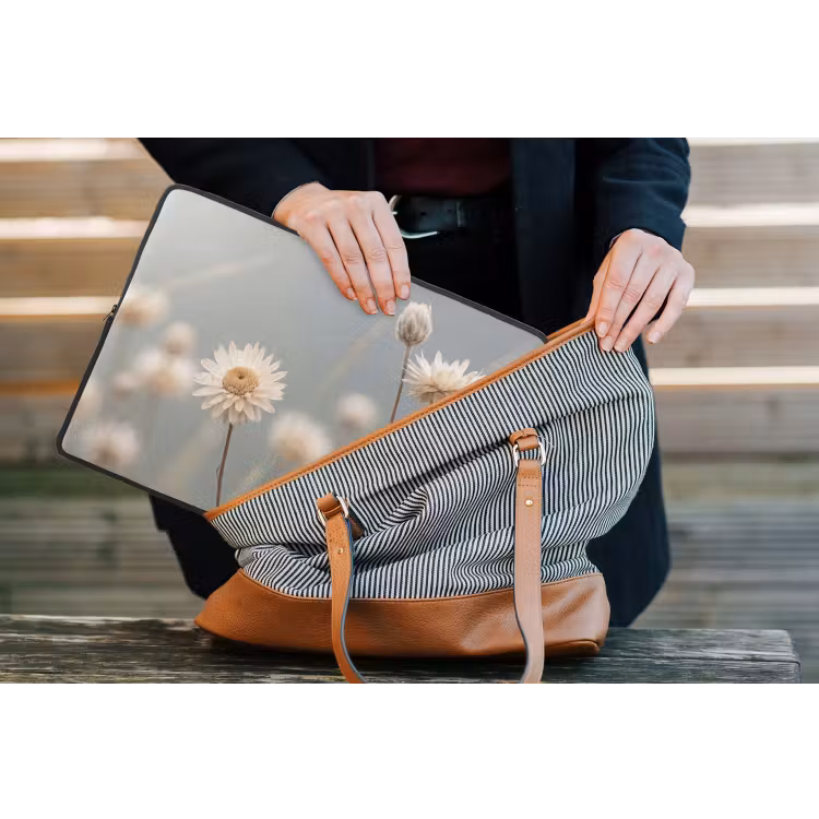 Strobloemen - Wit - Daglicht laptophoes neopreen klein -tas