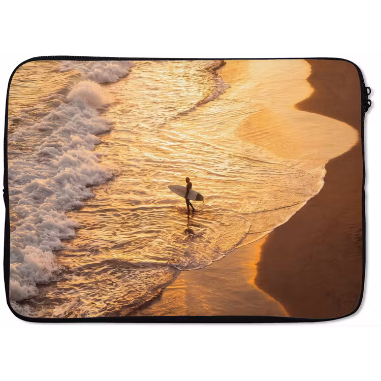 Surfer - Strand - Zonsondergang - Oceaan - Goud laptophoes neopreen klein -zkaufland3dotto
