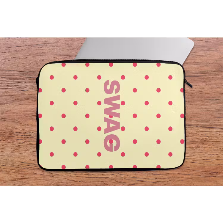 Swag - Roze - Stippen - Geel laptophoes neopreen klein -tafel