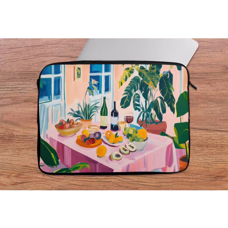 Tafel - Wijn - Fruit laptophoes neopreen klein -tafel