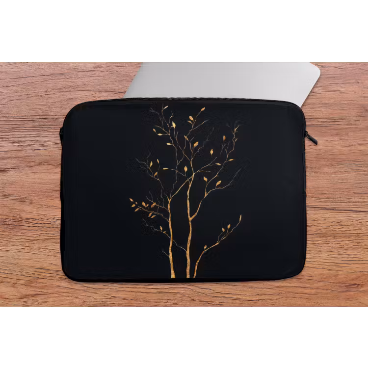 Takken - Blaadjes - Zwart laptophoes neopreen klein -tafel