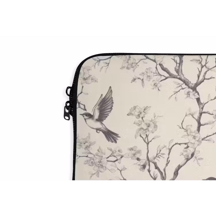 Takken - Vogels - Beige laptophoes neopreen klein 279 -detail