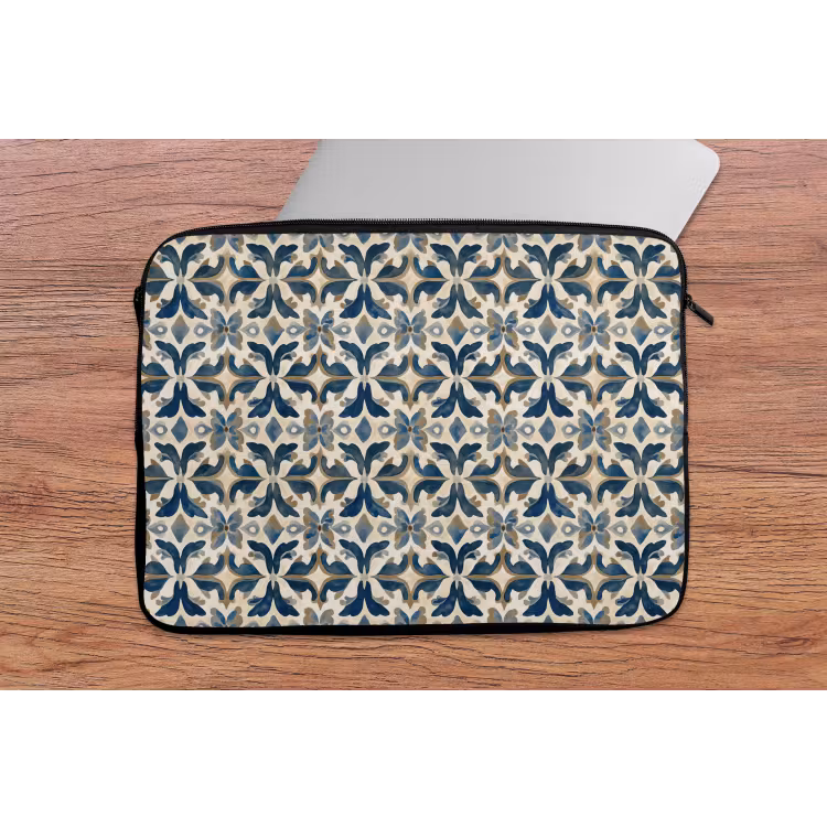 Tegel - Patroon - Blauw - Beige laptophoes neopreen klein 279 -tafel