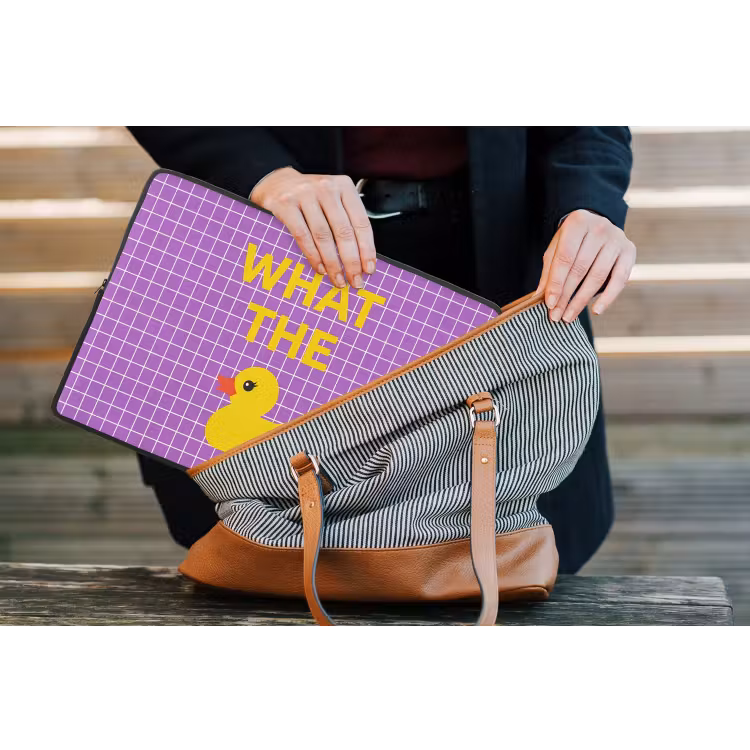 Tekst - Eend - Paars laptophoes neopreen klein -tas