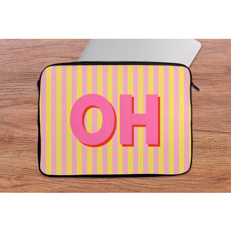 Tekst - Strepen - Roze laptophoes neopreen klein -tafel