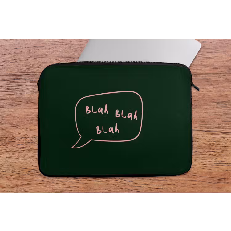 Tekstwolkje - Donkergroen - BLAH BLAH BLAH laptophoes neopreen klein -tafel