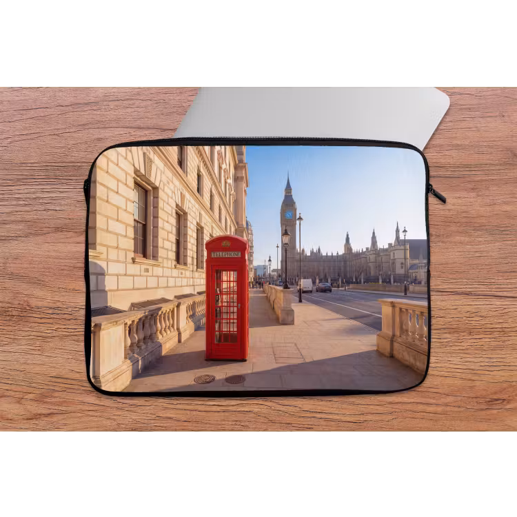 Telefooncel - Rood - Londen - Stad - Architectuur laptophoes neopreen klein -tafel