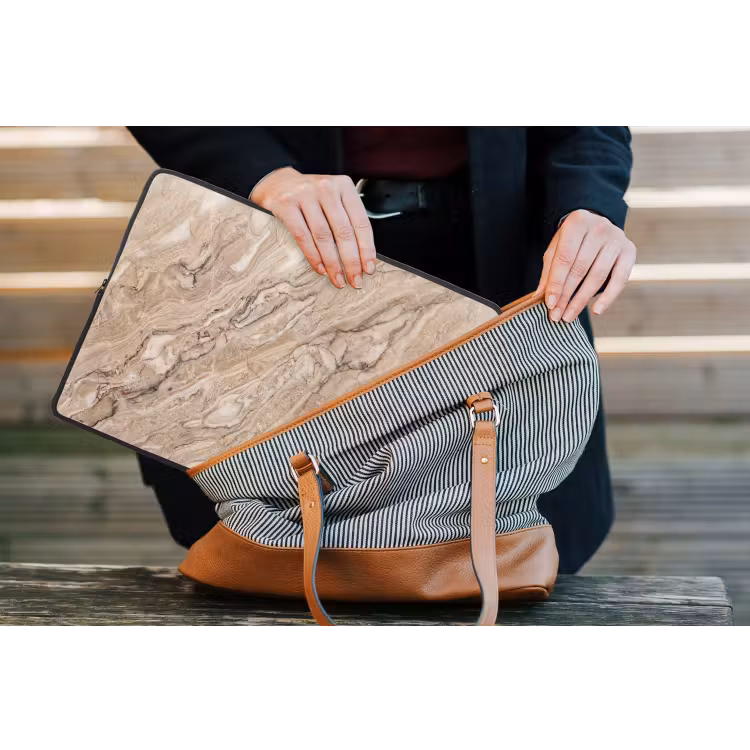 Textuur - Aders - Abstract - Modern - Beige laptophoes neopreen klein -tas