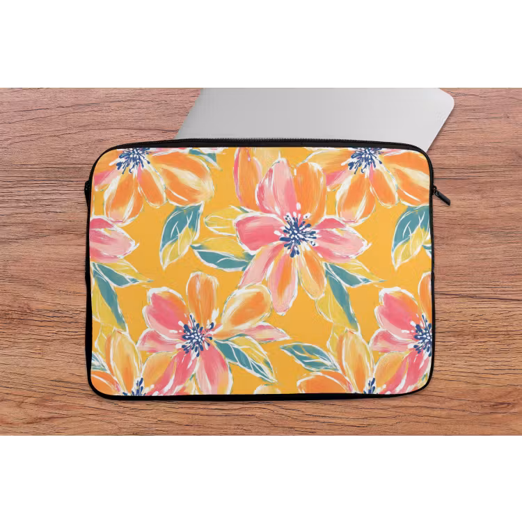 Textuur - Bloemen - Kleurrijk laptophoes neopreen klein 279 -tafel