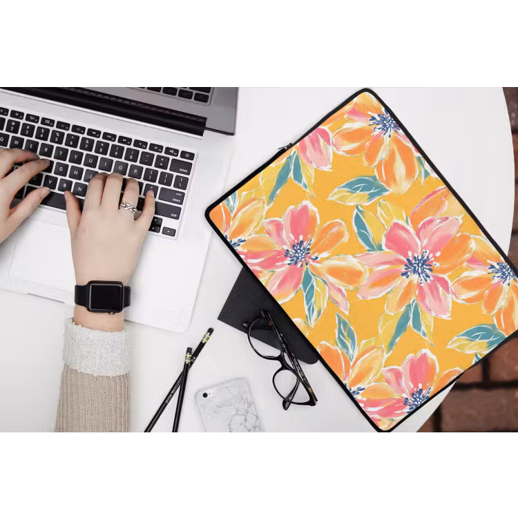 Textuur - Bloemen - Kleurrijk laptophoes neopreen klein 279 -bureau
