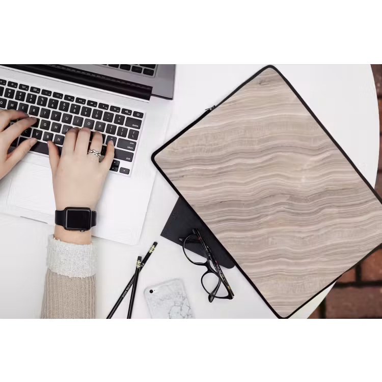 Textuur - Golvend - Abstract - Modern - Beige laptophoes neopreen klein -bureau