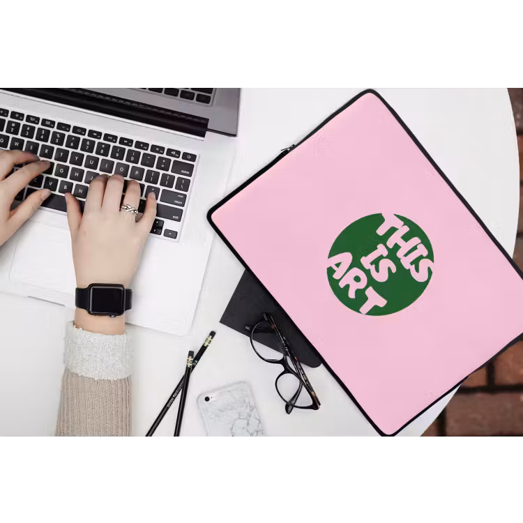 This is art - Tekst - Cirkel - Groen laptophoes neopreen klein -bureau