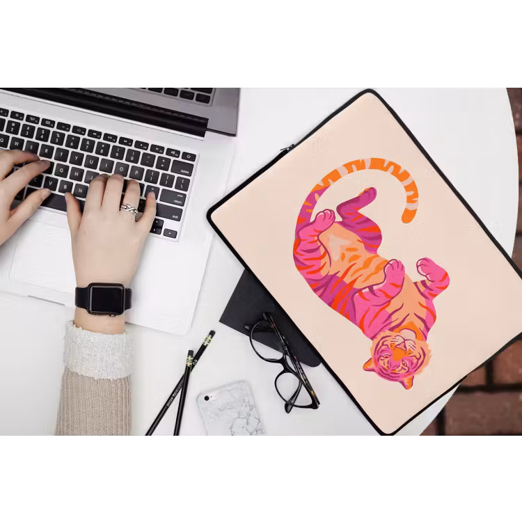 Tijger - Roze - Oranje laptophoes neopreen klein -bureau