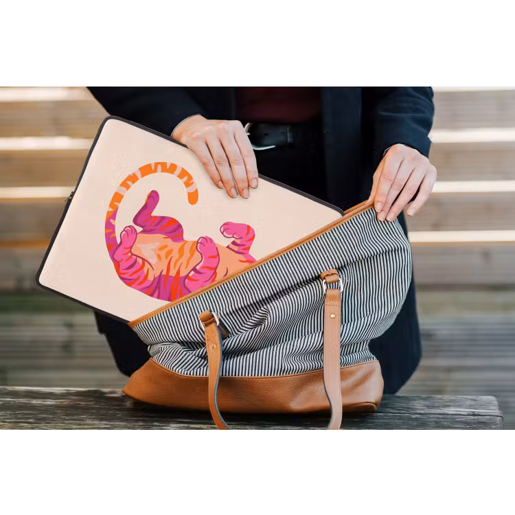 Tijger - Roze - Oranje laptophoes neopreen klein -tas