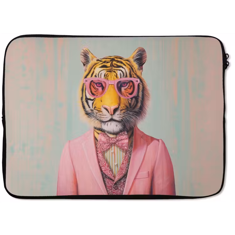 Tijger - Strik - Jasje - Roze laptophoes neopreen klein -zkaufland3dotto