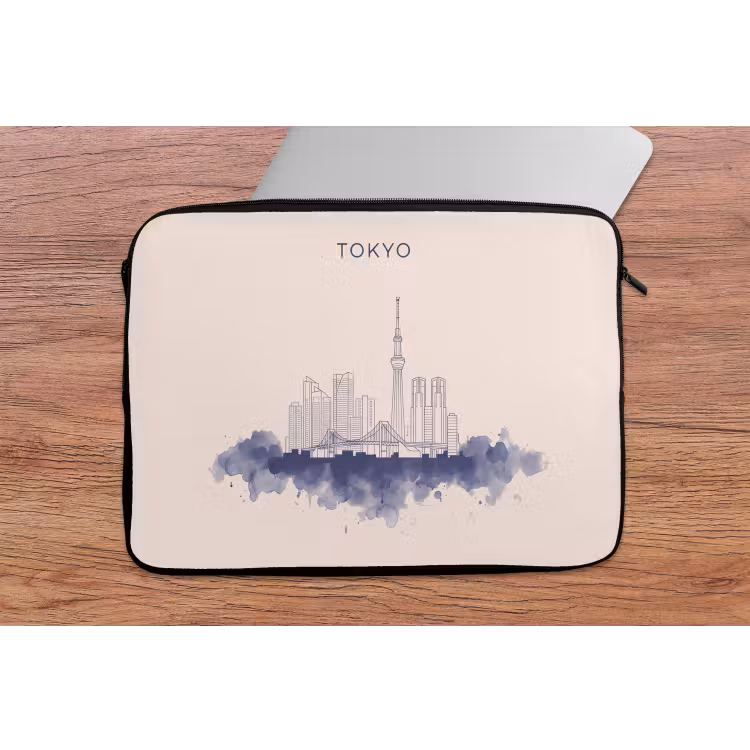 Tokyo - Skyline - Stad - Abstract - Blauw laptophoes neopreen klein -tafel